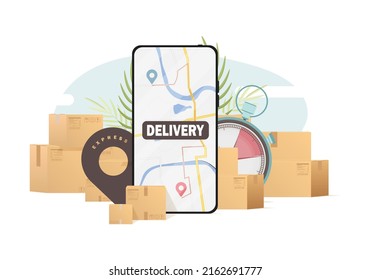 Moving and delivery as a concept. There are a lot of boxes and other items. Illustration in vector format.