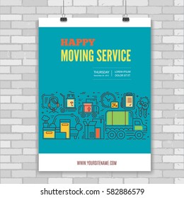 Moving and delivery template with line icons