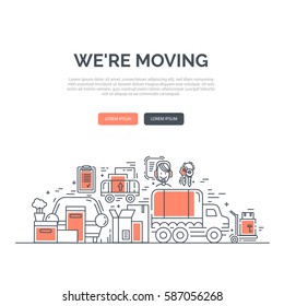 Moving and delivery template with line icons