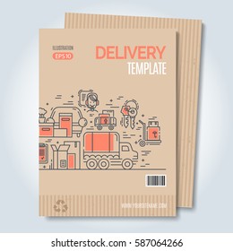 Moving and delivery template with line icons