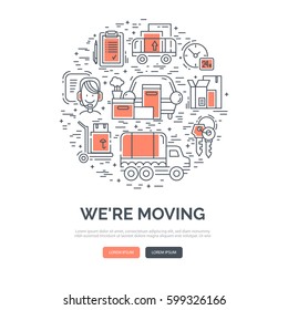 Moving and delivery template with line icons