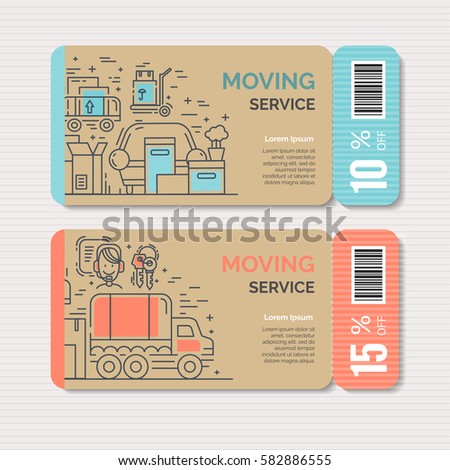 Moving and delivery template with line icons