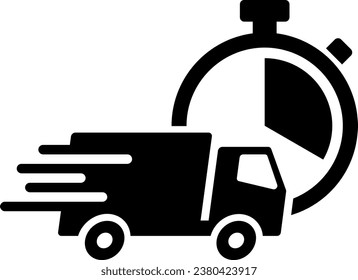 Moving delivery truck and clock icon material