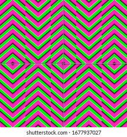 moving diamonds. geometric pattern with purple diamonds on a green backdrop. vector illustration made in psychedelic style with an optical effect of moving shapes.