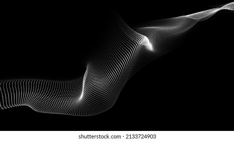 A moving digital 3d wave. Futuristic dark background with dynamic white particles. The concept of big data. Cyberspace. Vector illustration.