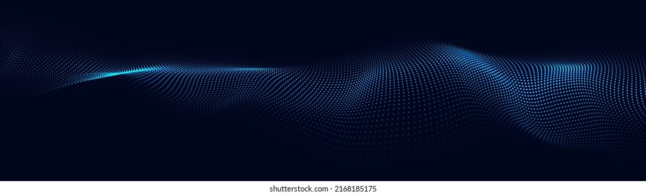 A moving digital 3d wave. Futuristic dark background with dynamic blue particles. The concept of big data. Cyberspace. Vector illustration.