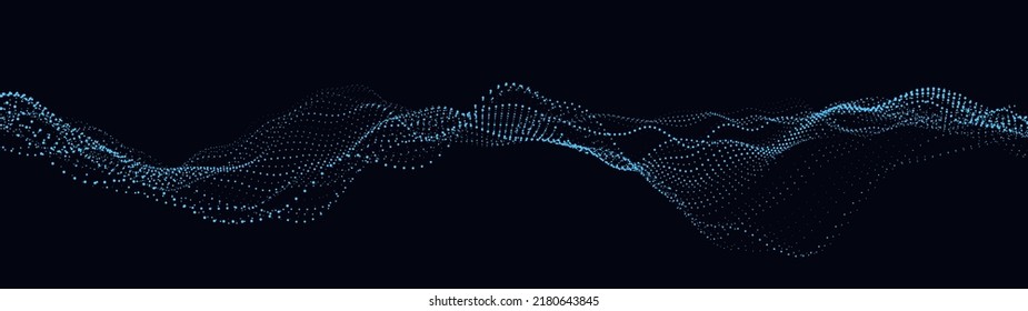 A moving digital 3d wave. Futuristic dark background with dynamic blue particles. The concept of big data. Cyberspace. Vector illustration.