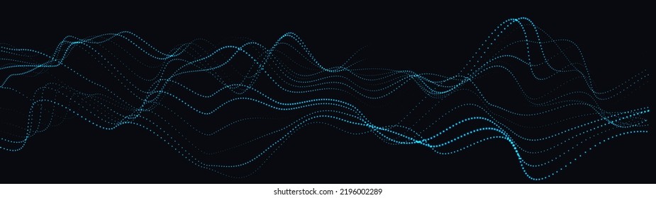 A moving digital 3d wave. Futuristic dark background with dynamic blue particles. The concept of big data. Cyberspace. Vector illustration.