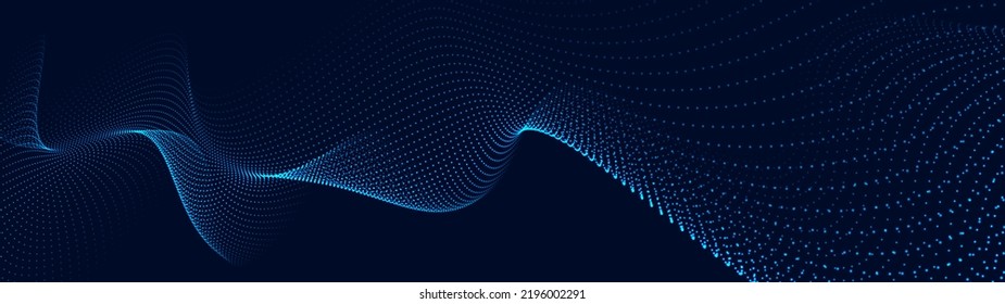 A moving digital 3d wave. Futuristic dark background with dynamic blue particles. The concept of big data. Cyberspace. Vector illustration.