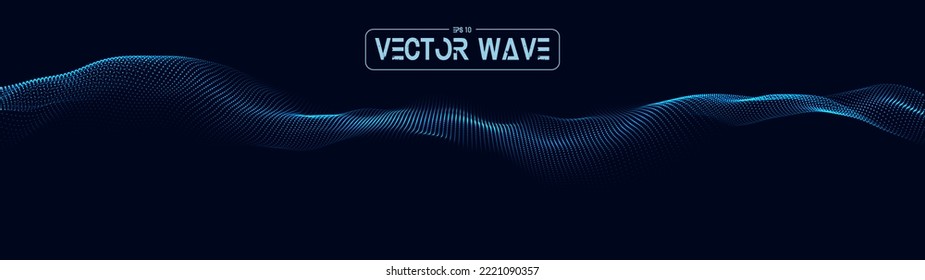 A moving digital 3d wave. Futuristic dark background with dynamic blue particles. The concept of big data. Cyberspace. Vector illustration.