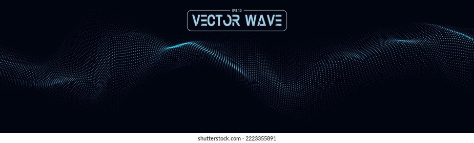 A moving digital 3d wave. Futuristic dark background with dynamic blue particles. The concept of big data. Cyberspace. Vector illustration.