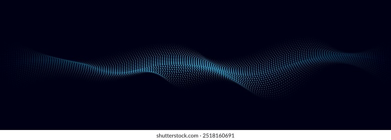 A moving digital 3d wave. Futuristic dark background with dynamic blue particles. The concept of big data