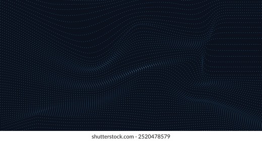 Eine sich bewegende digitale 3D-Welle. Futuristischer dunkler Hintergrund mit dynamischen blauen Teilchen. Das Konzept von Big Data. Cyberspace. Vektorgrafik.