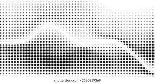 Eine sich bewegende digitale 3D-Welle. Futuristischer dunkler Hintergrund mit dynamischen blauen Teilchen. Das Konzept von Big Data. Cyberspace. Vektorgrafik.