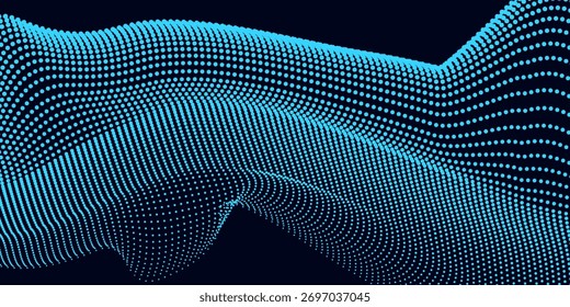 Onda 3D digital en movimiento. Fondo oscuro futurista con partículas azules dinámicas. Diseño moderno de moda en Ilustración vectorial