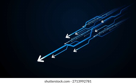 Bajando las finanzas digitales Las flechas y las transacciones en tiempo real Las flechas caen al suelo. Múltiples flechas azules moviéndose hacia abajo conceptos