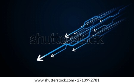 Moving down digital finance Arrows and real-time transactions Arrows fall down to the ground. Multiple blue arrows moving down concepts