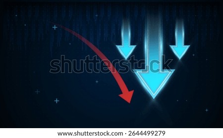 Moving down three arrows directed point falling down with Gradient realistic vector illustration, three blue arrows pointing down concept for digital vector illustration