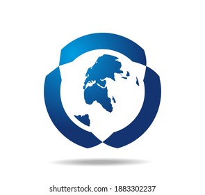 Símbolo de tierra en movimiento en azul. Alrededor de la tierra