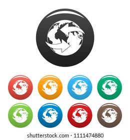 Moving earth icon. Simple illustration of moving earth vector icons set color isolated on white
