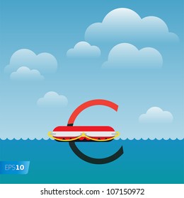 Moving evro growth of the European currency, vector Eps10 illustration.