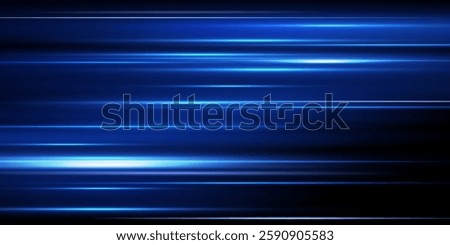 Moving fast blue laser beams isolated on a black background. luminous light effect. Horizontal rays glow in the dark.