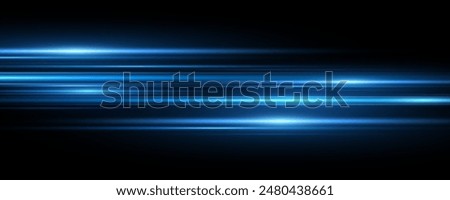 Moving fast laser beams of light isolated on black background. Abstract light effect. Lens flare. Horizontal rays glowing in the dark. Vector illustration. EPS 10