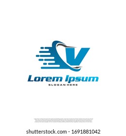 Moving Fast Letter Initial Logo V Template. Logistic company logo. Delivery service logo. Fast Express Delivery Logo designs.