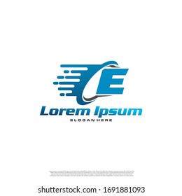 Moving Fast Letter Initial Logo E Template. Logo de la empresa logística. Logo del servicio de entrega. Diseños de logotipos de entrega rápida.