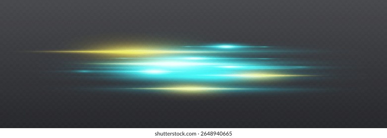 Moving fast lines of light, horizontal speed effect. On a transparent background.