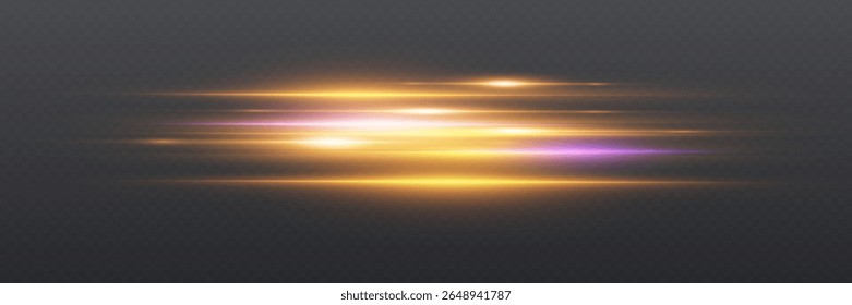 Moving fast lines of light, horizontal speed effect. On a transparent background.
