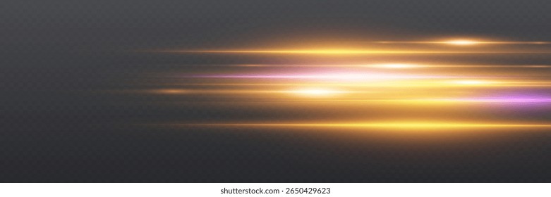 Moving fast lines of light, horizontal speed effect. On a transparent background.