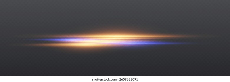Moving fast lines of light, horizontal speed effect. On a transparent background.