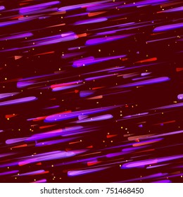 Moving Fast Neon Light Particles, Shooting Stars, Meteorites on Space Background. Speed Lines, Stripes Seamless Pattern Design. Seamless Holiday, Cover, Ad, Fashion, Fabric Pattern