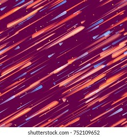 Moving Fast Neon Light Particles, Shooting Stars, Meteorites on Space Background. Speed Lines, Stripes Seamless Pattern Design. Seamless  Cover, Ad, Fashion, Fabric Pattern