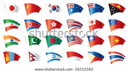 Moving flags set - Asia.  24 Vector flags.