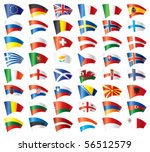 Moving flags set - Europe.  48 Vector flags.