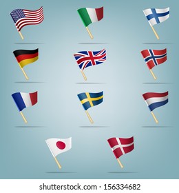 Moving flags set. Vector illustration