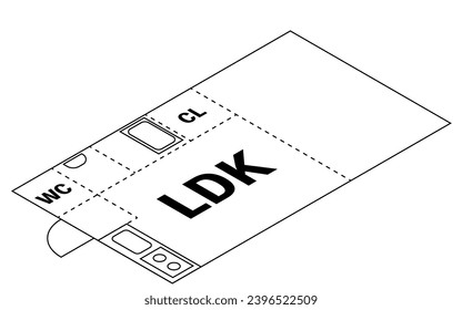 Moving floor plan image, 1LDK, isometric illustration with simple line drawings, Vector Illustration