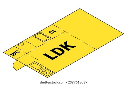 Moving floor plan image, 1LDK, isometric illustration with simple line drawings, Vector Illustration