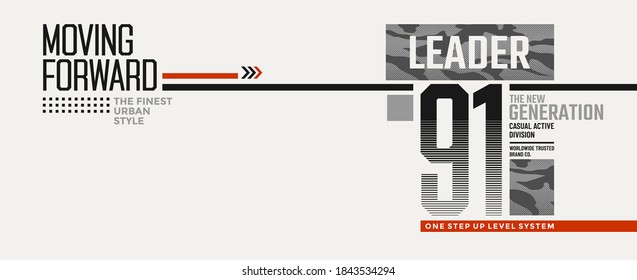 Vorwärts, modern und stilvoll geometrischer Typografie-Slogan. Abstraktes Design mit Tarnung und Linienstil. Vektorgrafik-T-Shirt, Typografie, Poster. Globale Armbanduhren.