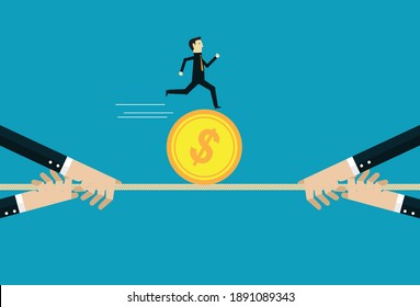 Moving forward on money, Vector illustration in flat style