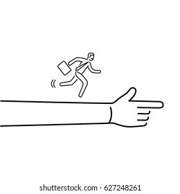 Moving Forward. Vector Illustration Of Businessman Running To Goal On Showing Hand | Modern Flat Design Linear Concept Icon And Infographic Black On White Background