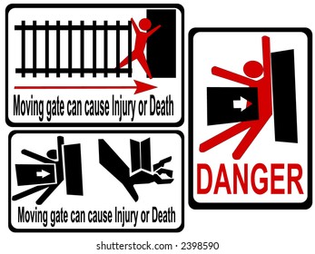 Moving gate can cause injury and death sign illustration