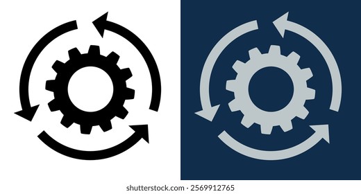 Moving gears with circular arrows. Mechanism. Workflow icon. Industrial cycle concept.