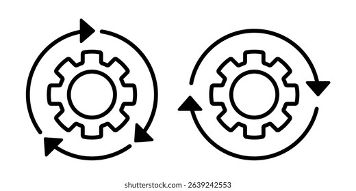 Moving gears with circular arrows. Mechanism. Industrial cycle concept. Rotating gear wheel or gear icon. Vector illustration