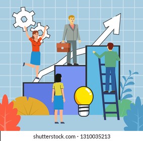 Moving to goal, dream, idea. Career growth concept. Poster for social media, web page, banner, presentation. Flat design vector illustration