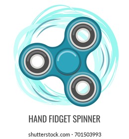 Moving hand fidget spinner color blue vector toy. Stress and anxiety relief. Colorful illustrations, logo design