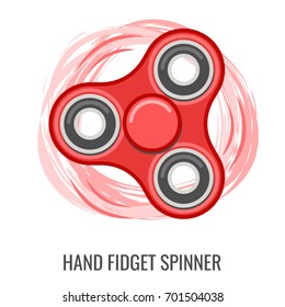 Moving hand fidget spinner color red vector toy. Stress and anxiety relief. Colorful illustrations, logo design