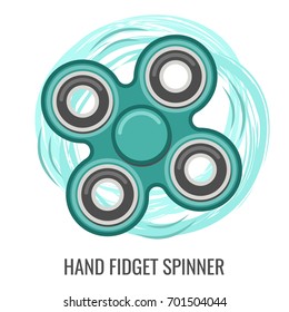 Moving hand fidget spinner color green vector toy. Stress and anxiety relief. Colorful illustrations, logo design
